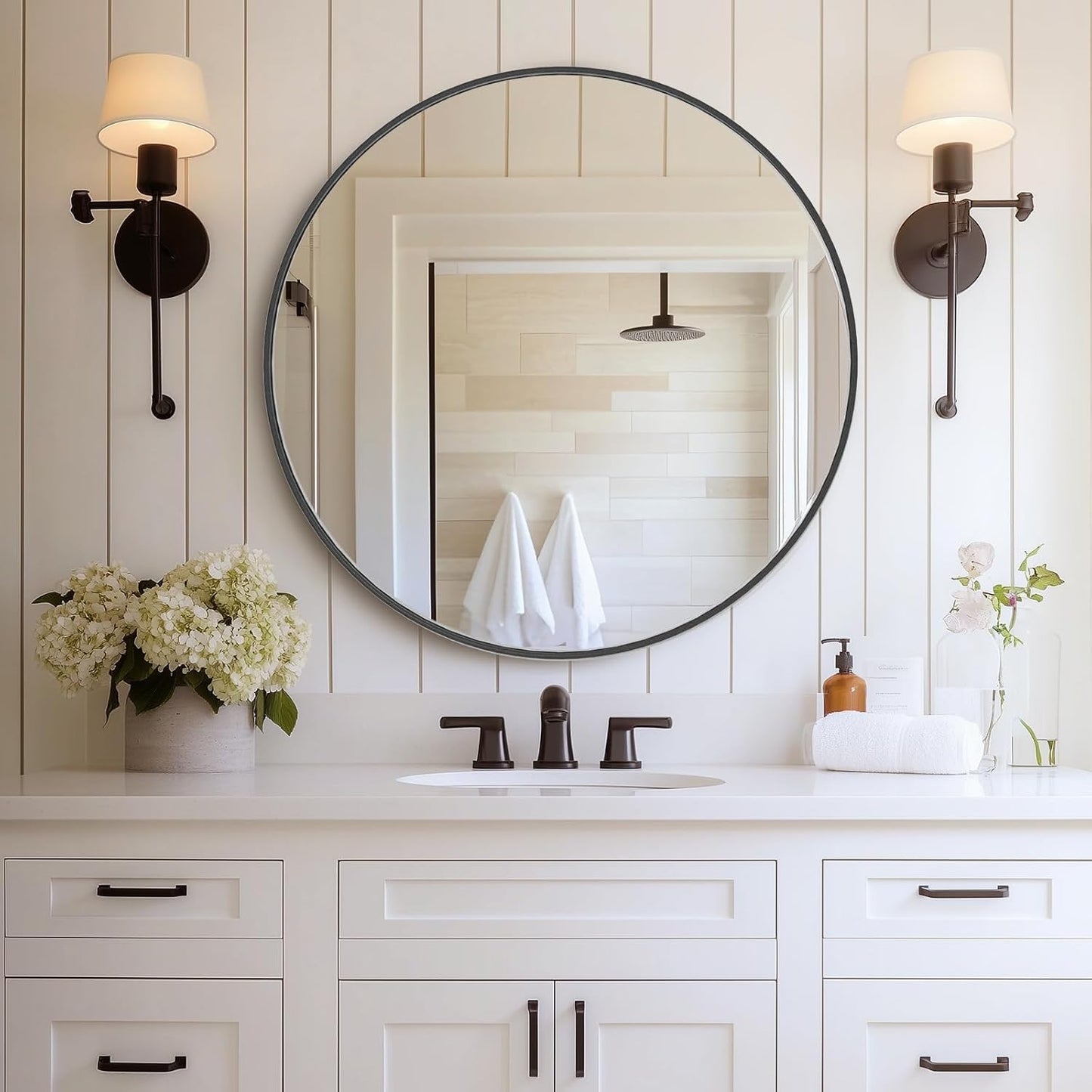 DUMOS Black Circle Mirror 30 inch for Bathroom and Entryway