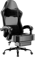 Dark Black Gaming Chair with Pocket Spring Cushion and Footrest