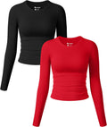 OQQ Womens Cropped Long Sleeve Ruched Fitted Tee - Soft Stretch