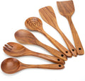 EZuncle 6 Piece Wooden Cooking Spoon Set - Smooth Teak Utensils