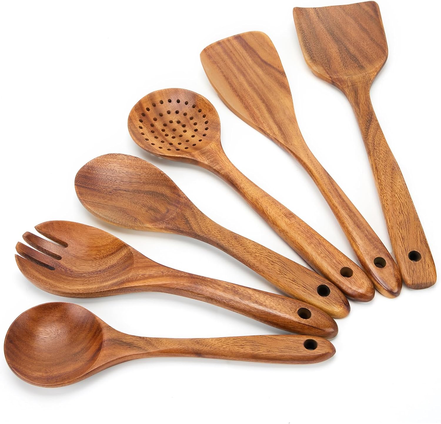 EZuncle 6 Piece Wooden Cooking Spoon Set for Non-Stick Pans