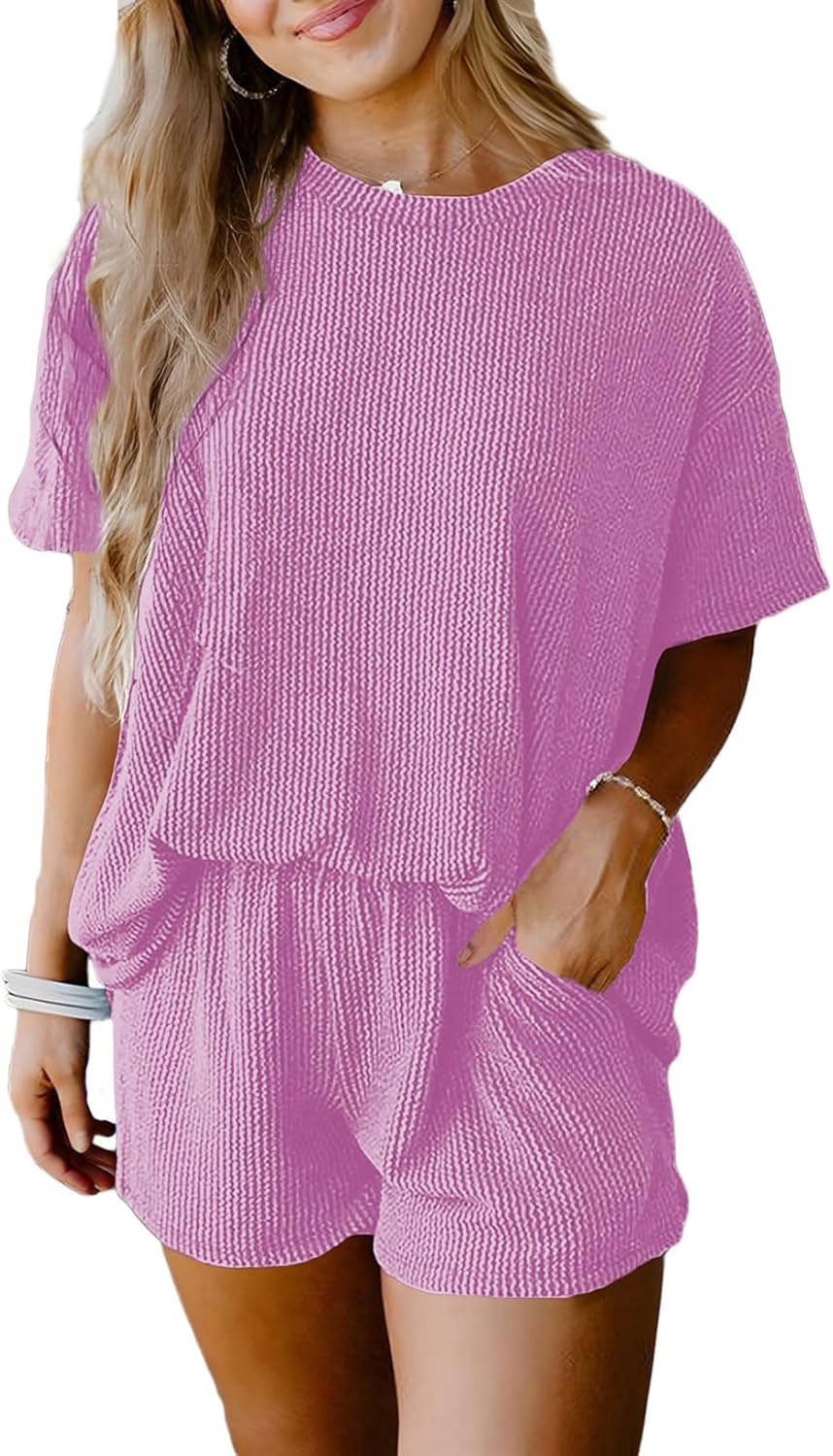 SHEWIN Two Piece Matching Set for Women with High Waisted Shorts