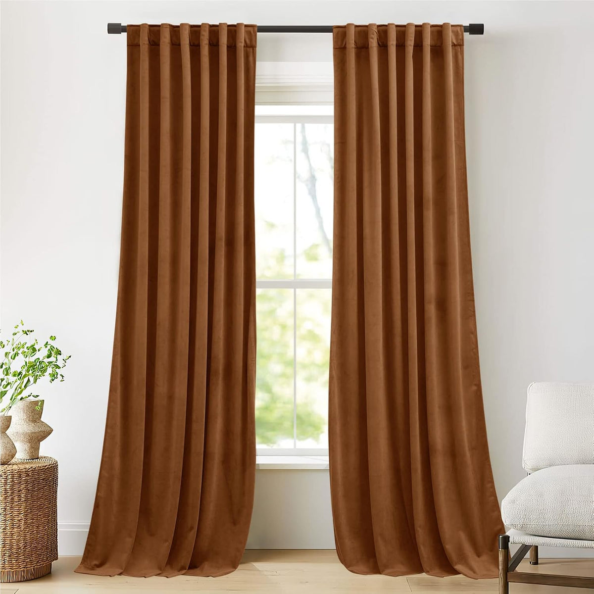 NICETOWN Burnt Orange Insulated Blackout Velvet Curtains for Patio