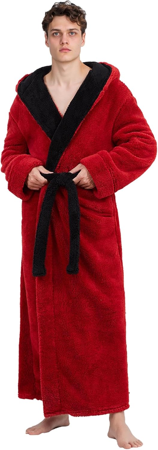 Artfasion Mens Hooded Plush Robe for Cozy Winter Comfort