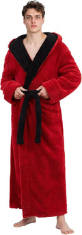 Artfasion Mens Hooded Plush Robe - Fluffy Long Fleece Bathrobe