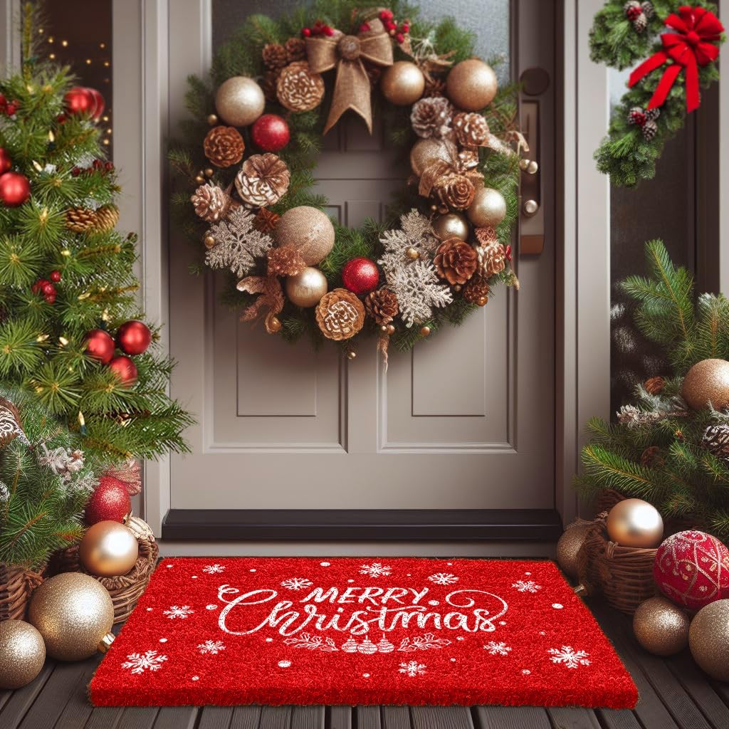 LuxUrux Premium Christmas Door Mat Outdoor - Elegant Coir Mat