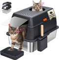 Stainless Steel Litter Box XL Black - Enclosed High Wall Design