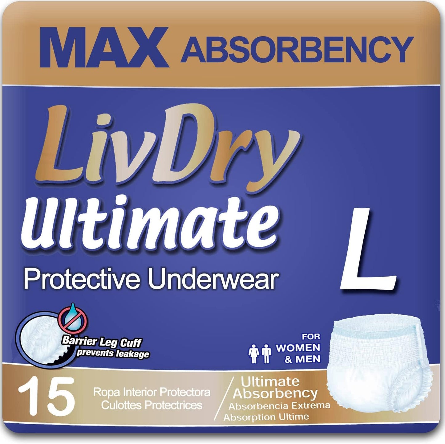 LivDry Large Ultimate Adult Incontinence Underwear for Comfort