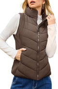 Puffer Vest Women Sleeveless Quilted Zip Up Stand Collar - Warm Fit