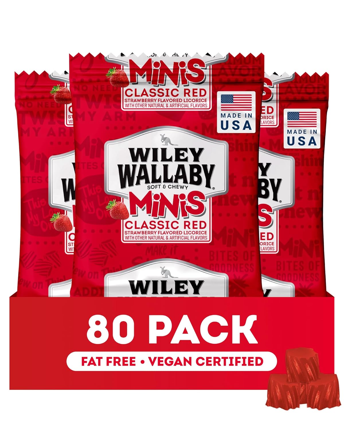 Wiley Wallaby Mini Licorice Bites - Soft & Chewy Red Treats