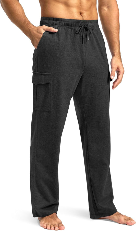 Pudolla Men's Cotton Sweatpants with Cargo Pockets for Comfort