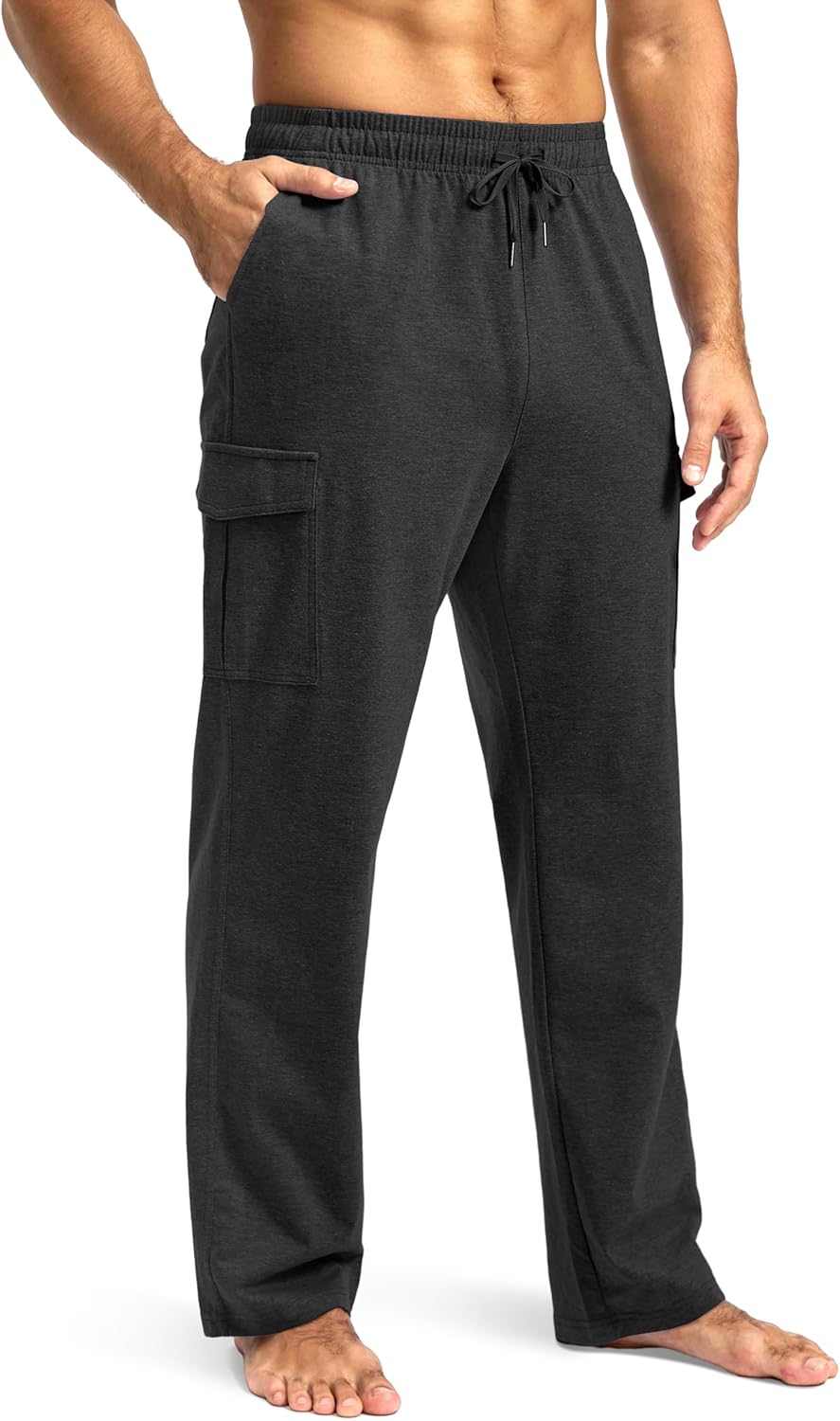 Pudolla Men's Cotton Sweatpants with Cargo Pockets for Comfort