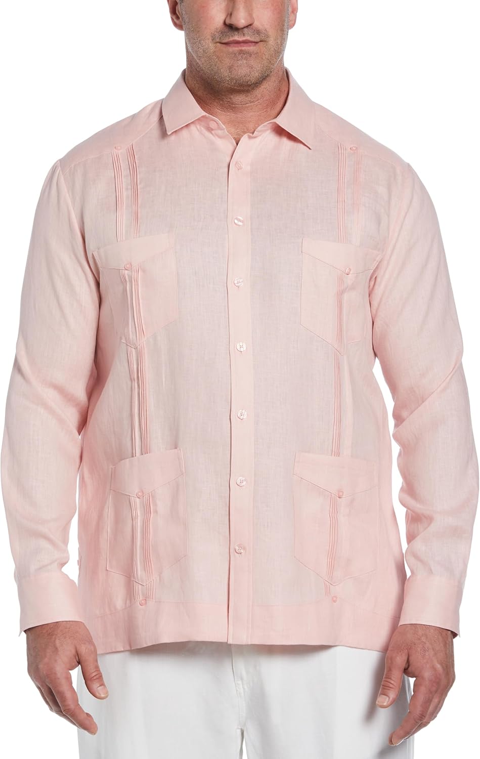 Linen Four-Pocket Long Sleeve Guayabera Shirt for Men