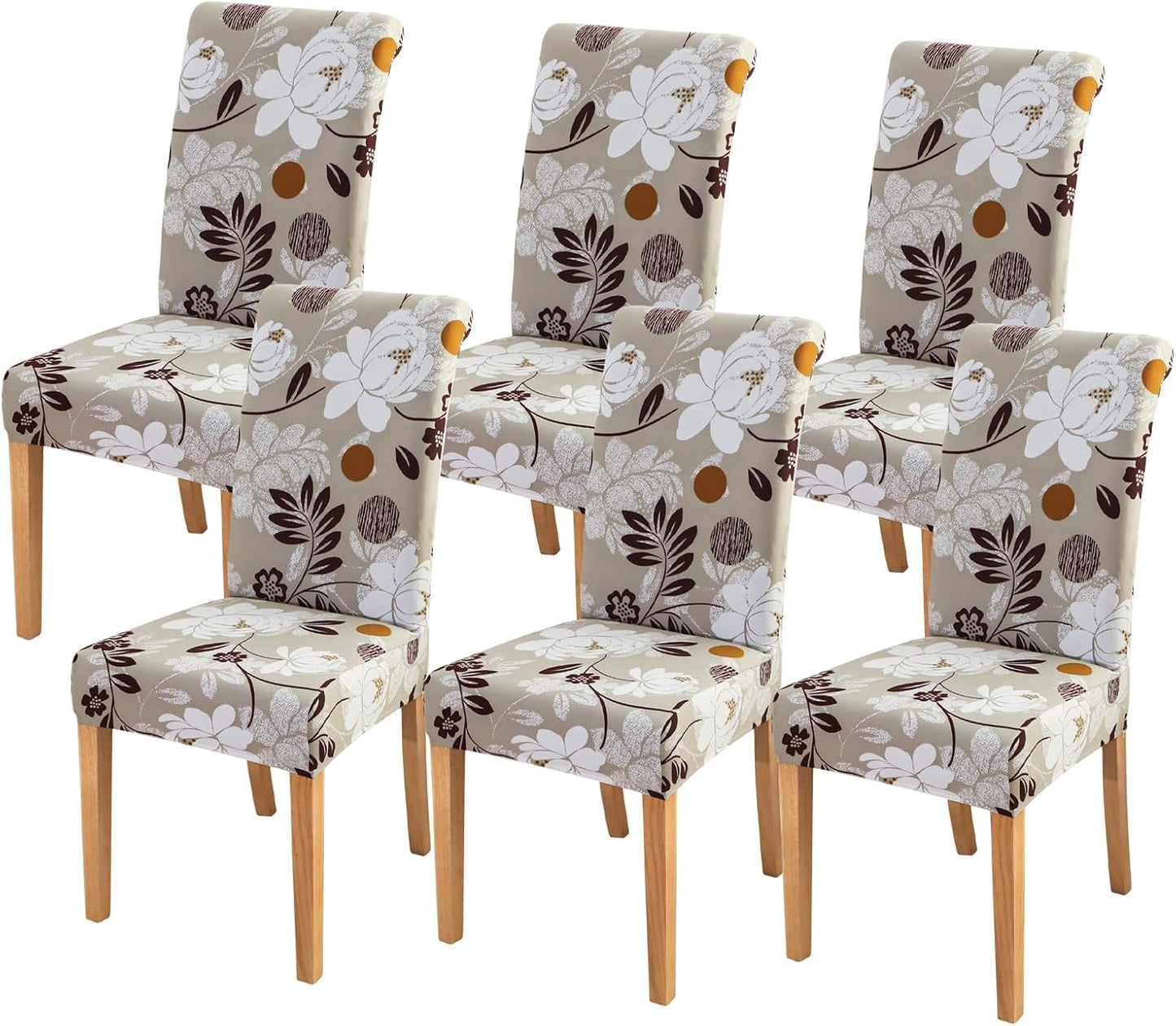 FORCHEER Chair Covers for Dining Chairs Set of 6, Beige Floral