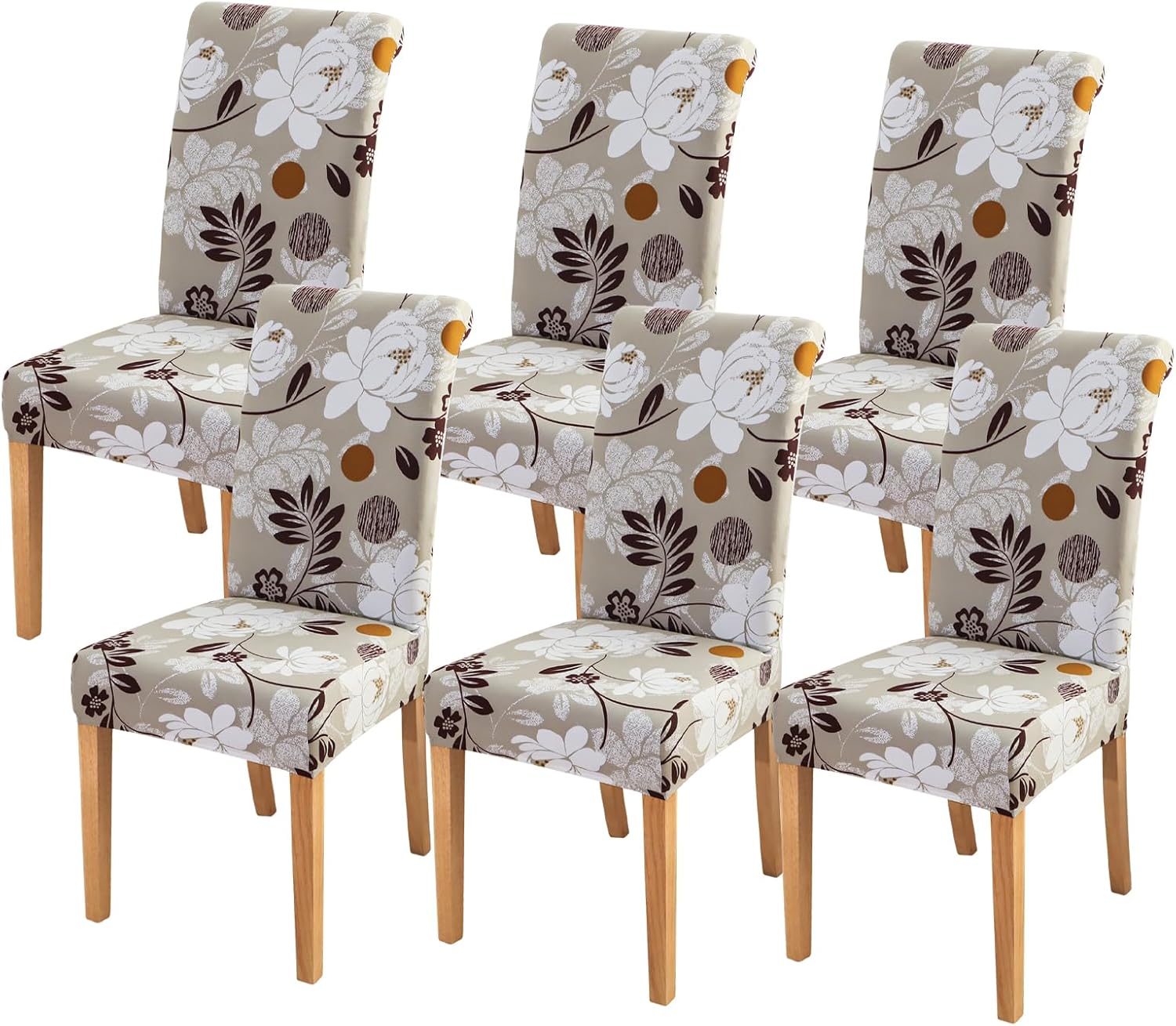 FORCHEER Chair Covers for Dining Chairs Set of 6, Beige Floral