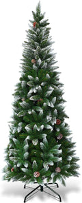 HAPPYGRILL 6ft Snow Flocked Pencil Christmas Tree - Slim Full Look