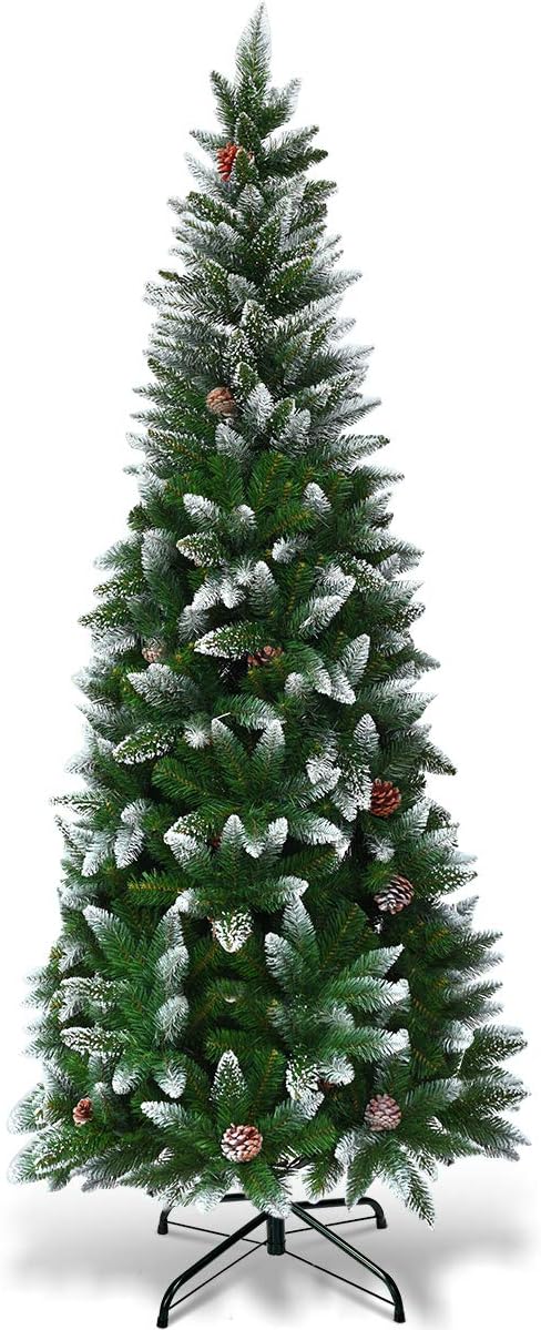 HAPPYGRILL 6FT Snow Flocked Pencil Christmas Tree for Festive Cheer