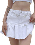 Yeokou Women's Casual Slim A-line Pleated Ruffle Mini Denim Skirt two