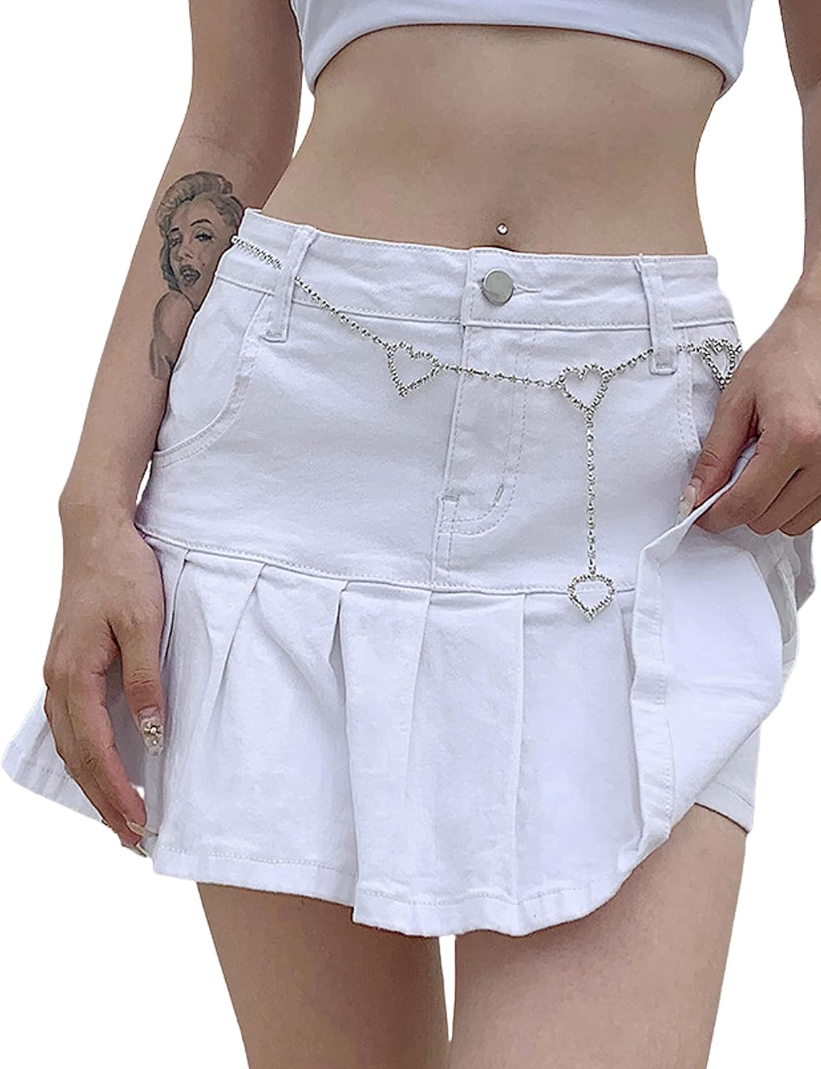 Yeokou Women's Casual Slim A-line Pleated Ruffle Denim Skirt