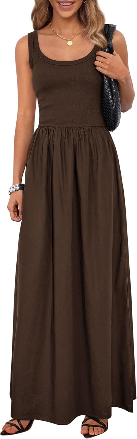 Womens Summer Casual Scoop Neck Sleeveless Long Dresses