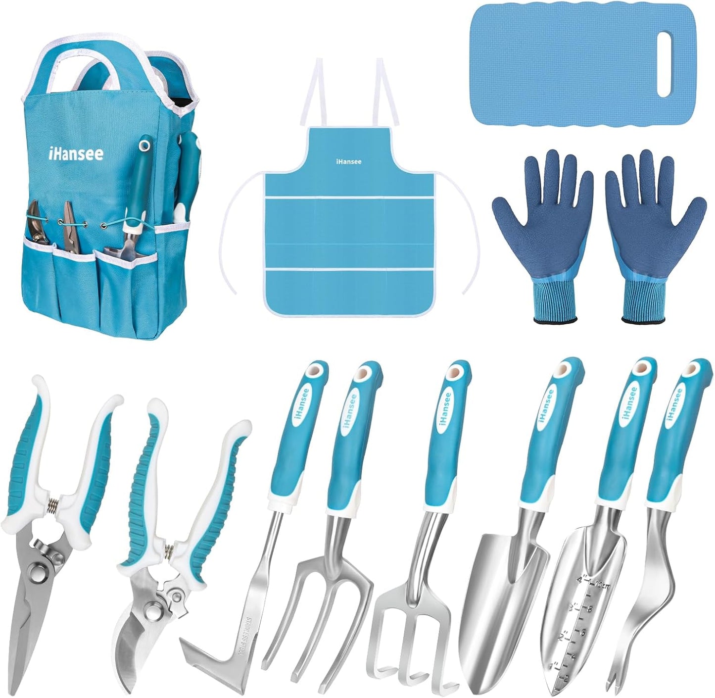 Blue Garden Tool Sets 12-Piece with Ergonomic Handles and Bag