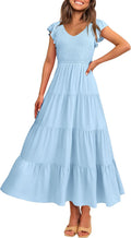 Women's Summer Flowy Maxi Dress Smocked V Neck - Lightweight Comfort