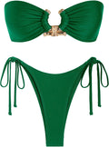Metal Ring Bandeau Bikini Set - Sparkly High Cut Two-Piece