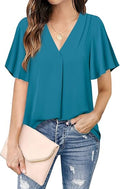 Timeson V Neck Chiffon Blouse Ruffle Sleeve Ladies Work Shirt