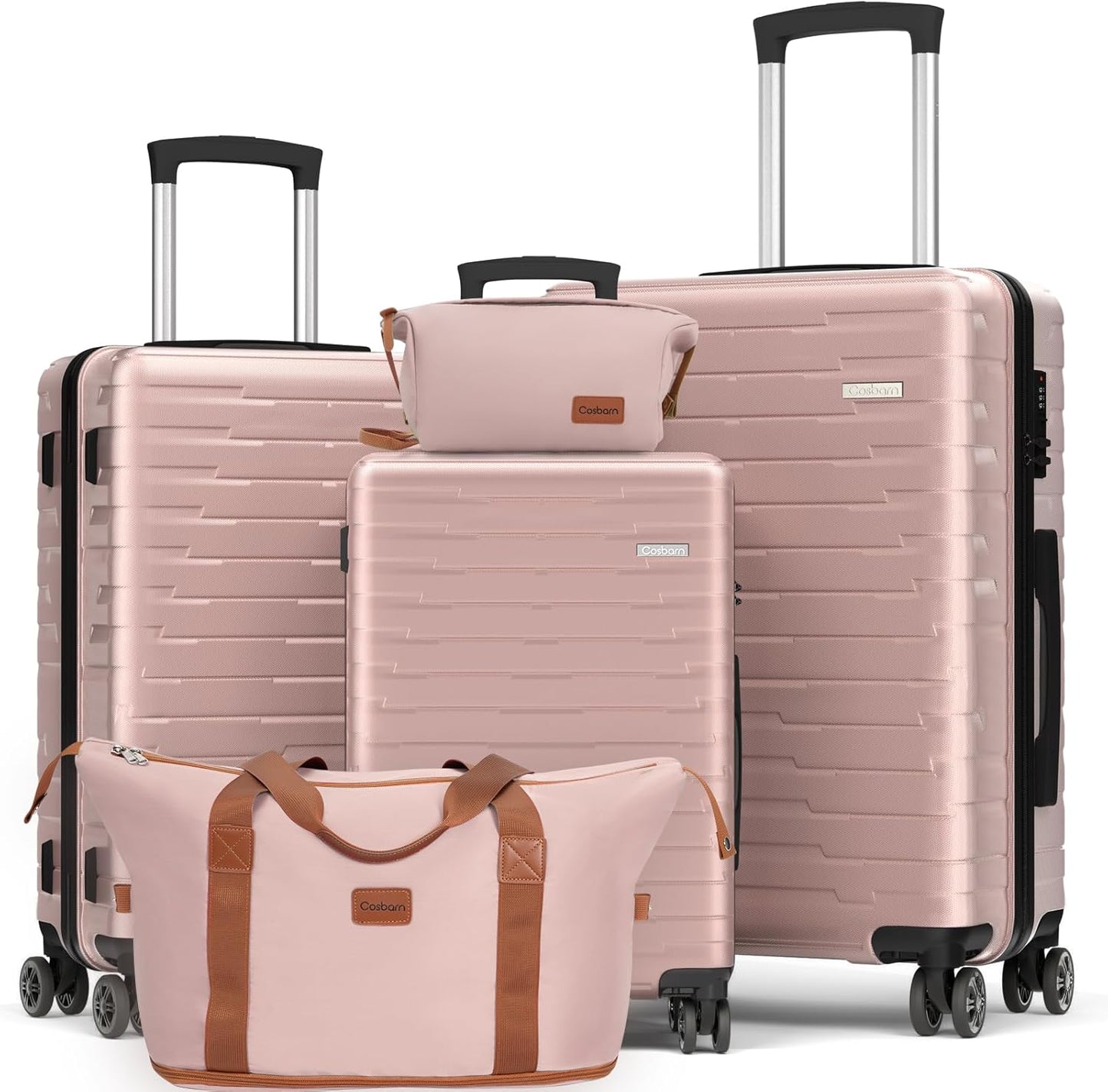 Durable 5 Piece Luggage Set with Spinner Wheels for Travel