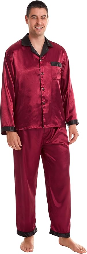 TONY & CANDICE Men's Classic Satin Pajama Set for Comfort