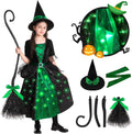 Witch Halloween Costume for Girls Light Up Dress with Broom and Hat