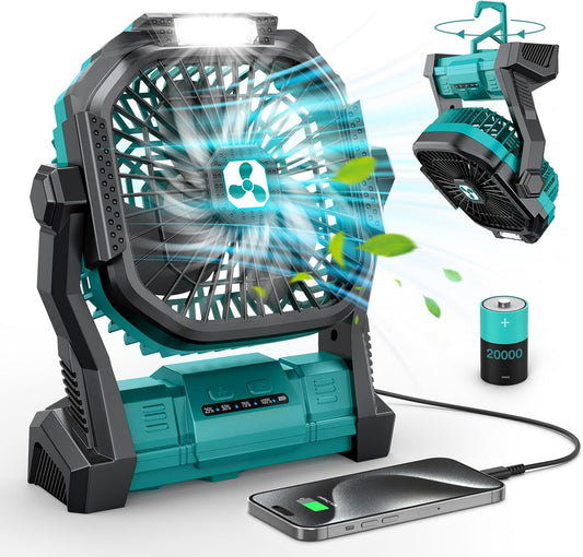 20000mAh Rechargeable Portable Fan with LED Lantern