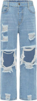 Girls Ripped Baggy Jeans Wide Leg Flare Skinny Teen Tween