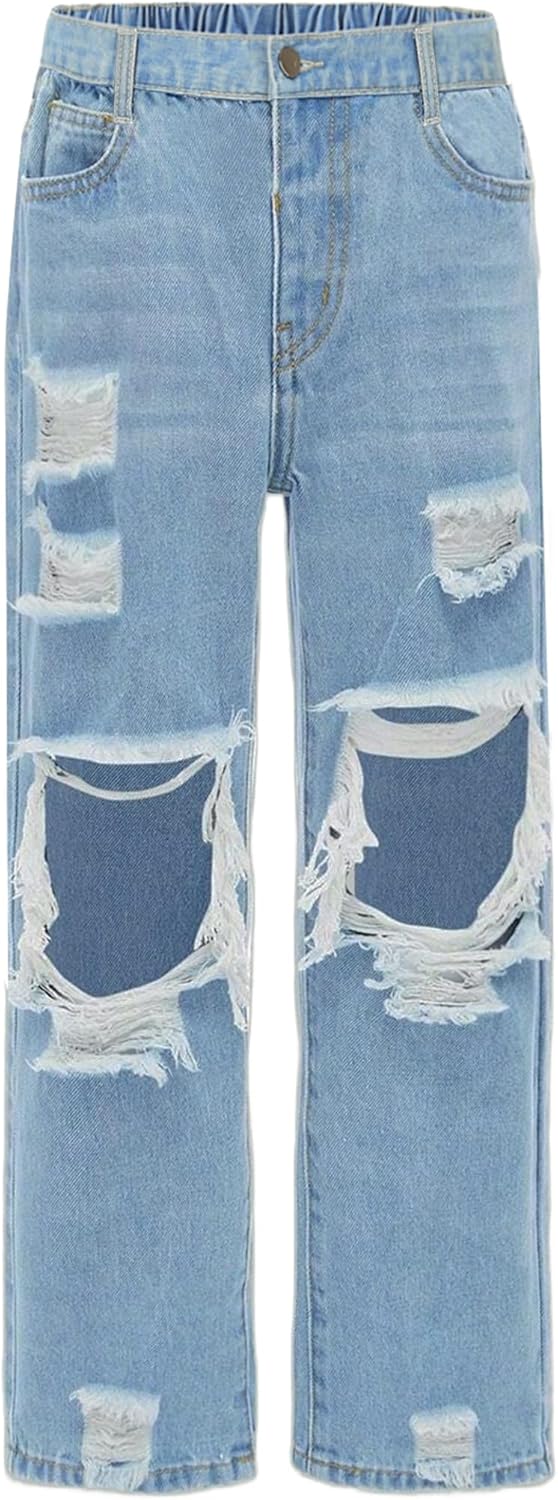 EXARUS Girls Baggy Jeans for Teens - Ripped Denim Style