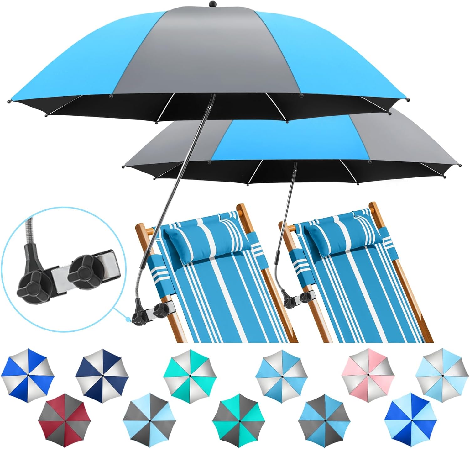 2 Pack Beach Umbrella with 360 Clamp for Ultimate Sun Protection