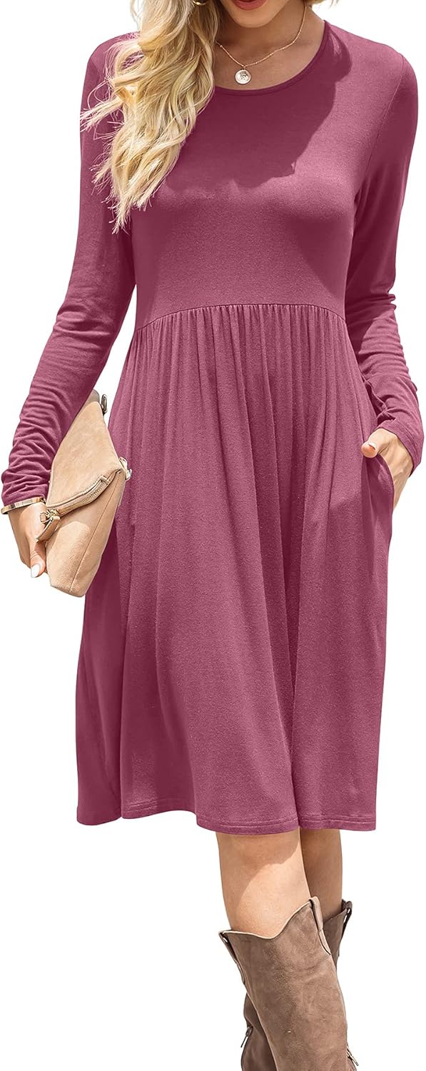 DB MOON Women Casual Long Sleeve Dresses with Pockets