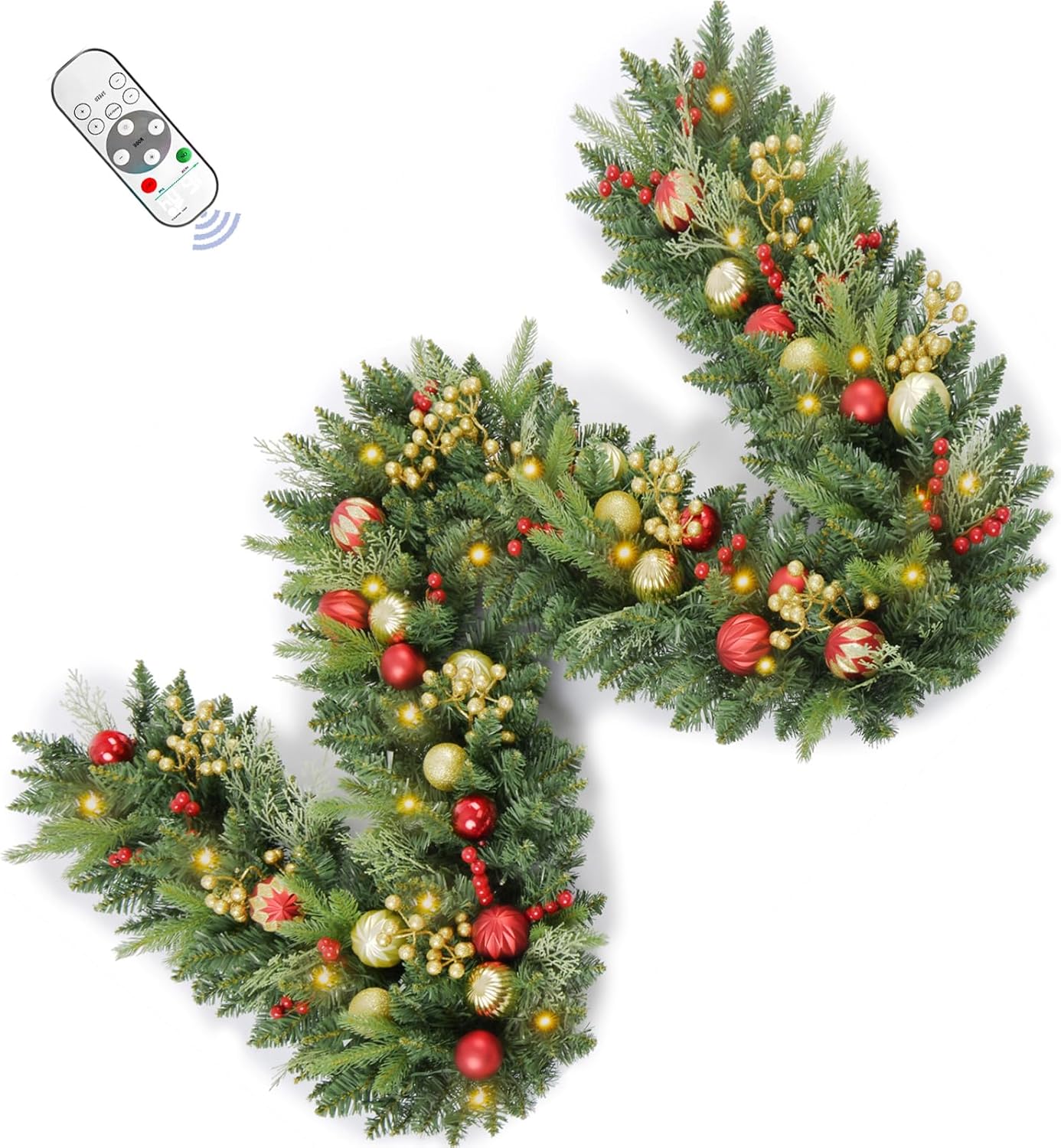 9FT Prelit Artificial Christmas Garland with Dual Color LED Lights