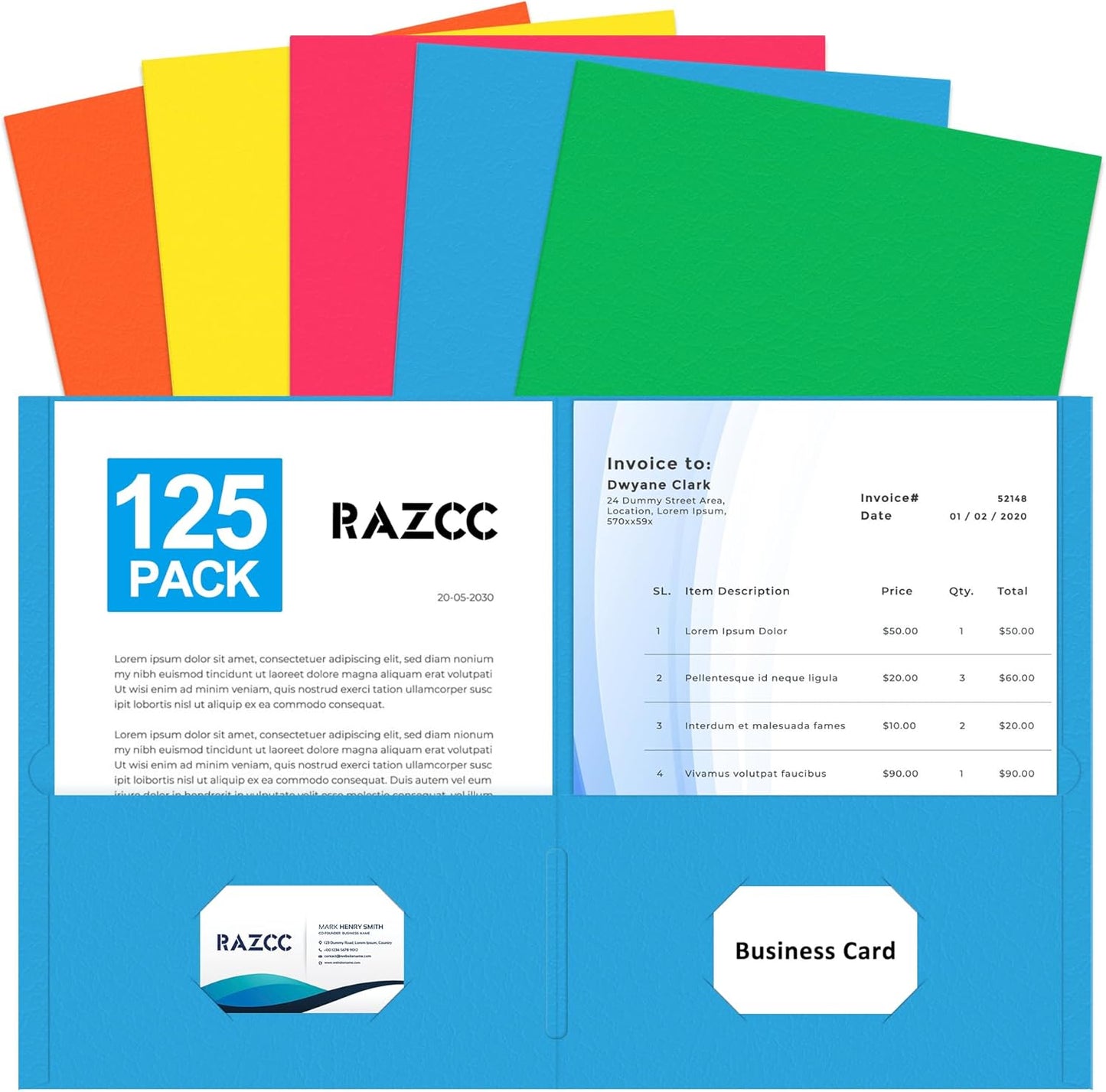 Two Pocket Folders Set for School Office Business Home Use