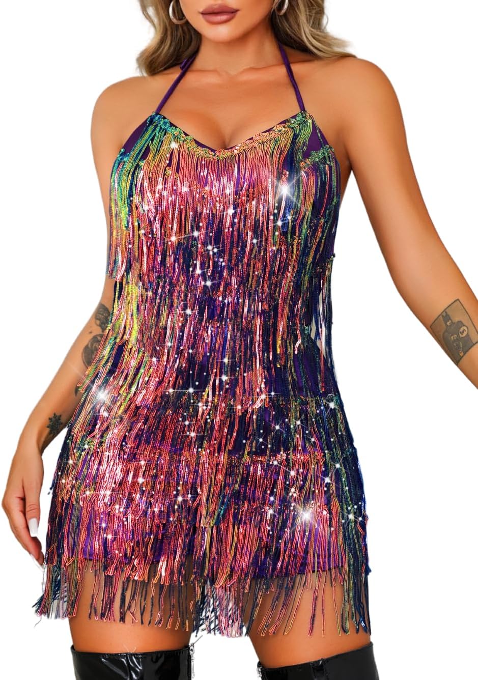 Kaei&Shi Sequin Fringe Romper for Disco and Birthday Parties