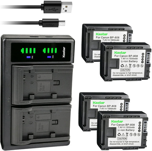 Kastar 4-Pack BP-808 Battery and LTD2 USB Charger for Canon