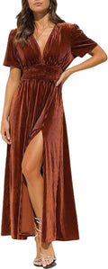 Women's Velvet Evening Maxi Dress for Special Events and Weddings