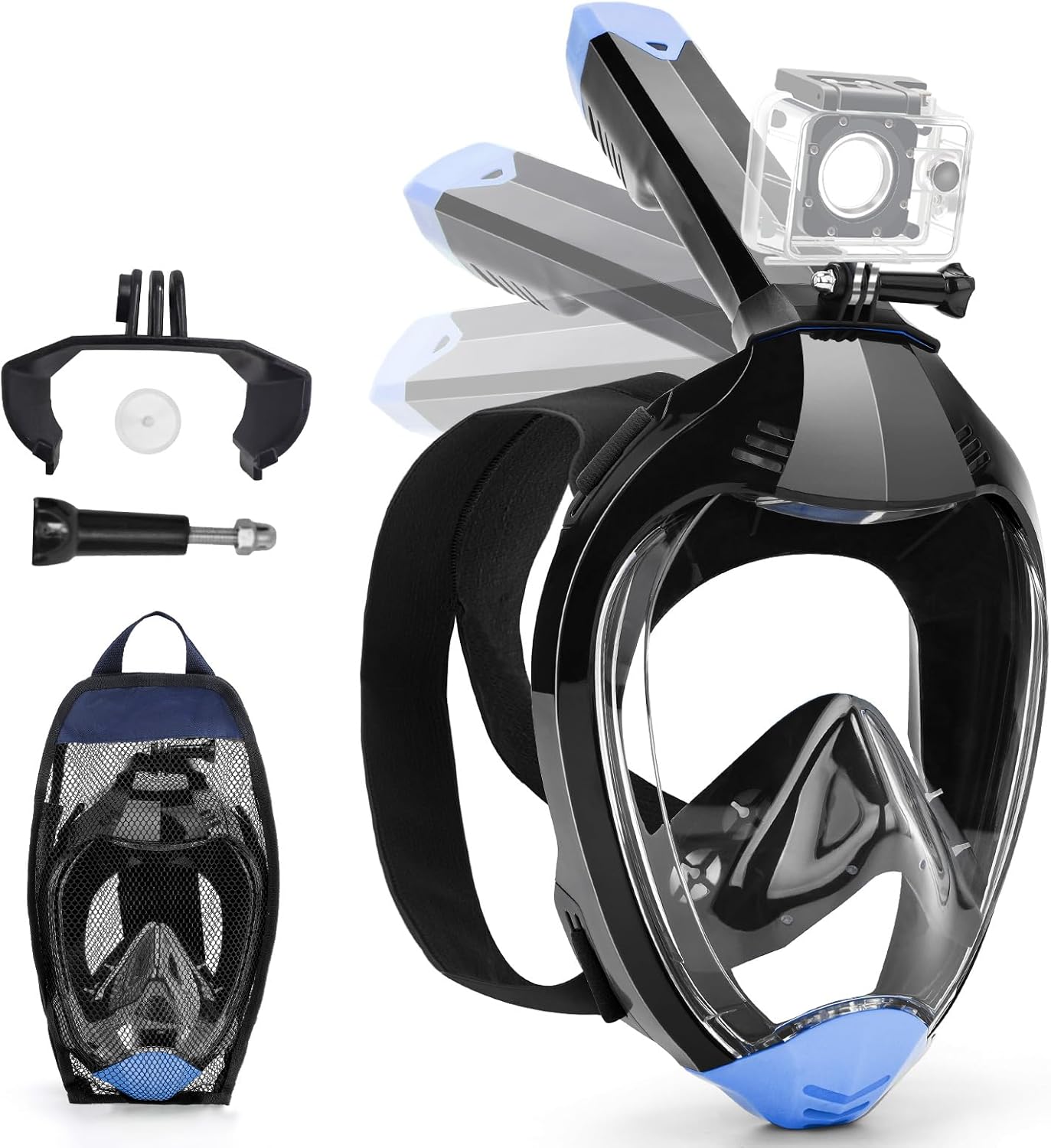 Foldable Full Face Snorkel Mask - Dry Top, Detachable Camera Mount