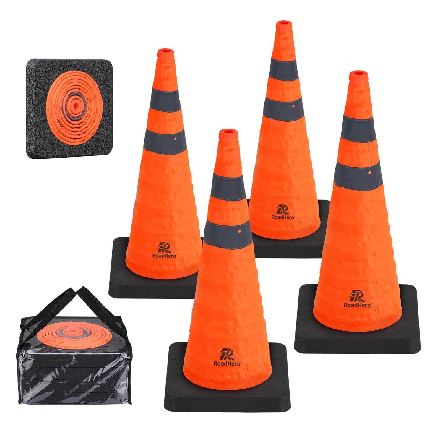 RoadHero 28 Inch Collapsible Traffic Safety Cones for Road Use