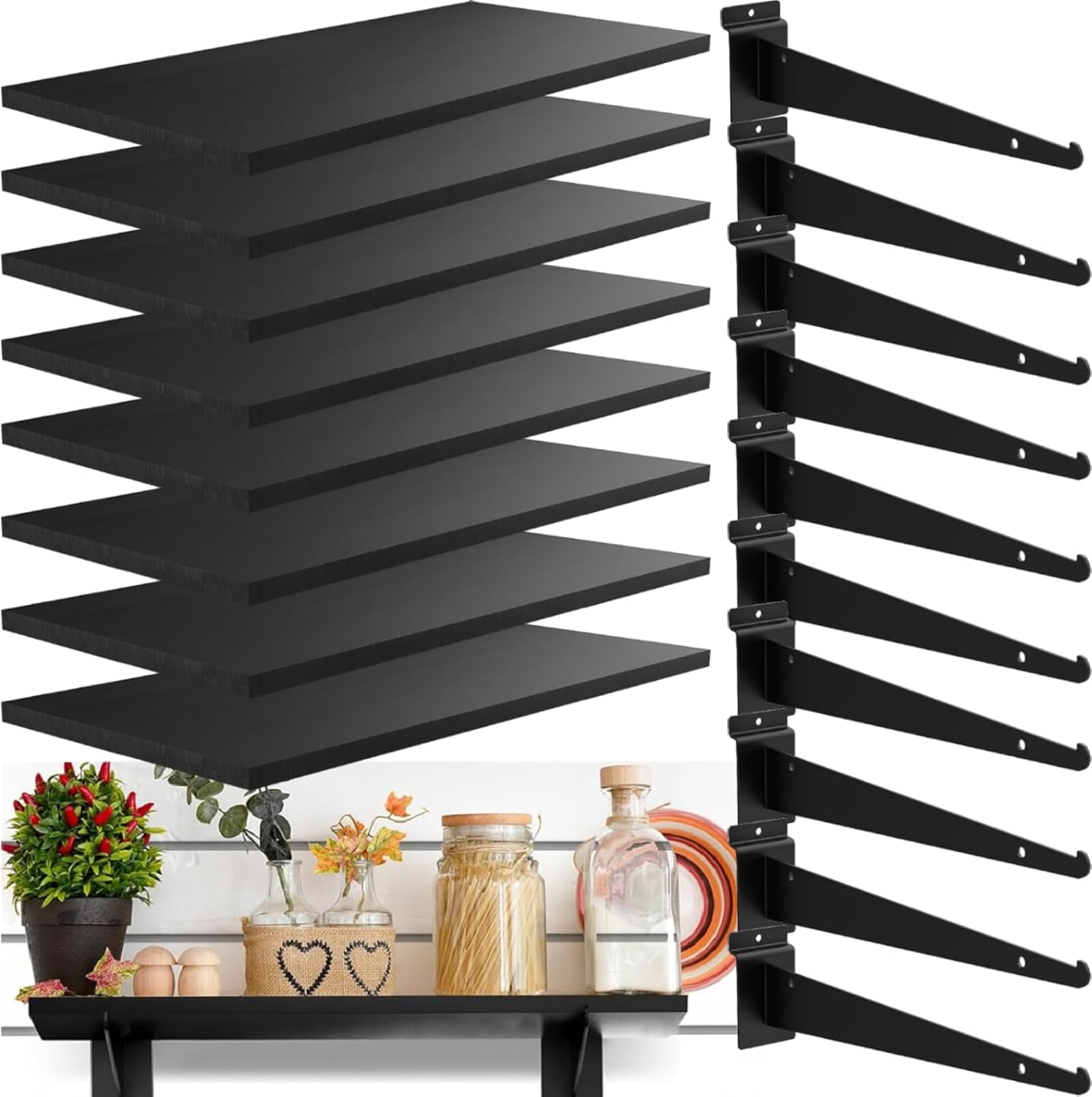 8 Pack Wooden Slatwall Shelf for Garage and Home Organization