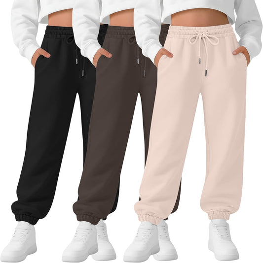 3 Pack Girls Sweatpants High Waist Baggy Joggers for Kids