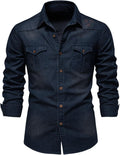 Kissonic Men's Long Sleeve Denim Shirt in Slim Fit Casual Design