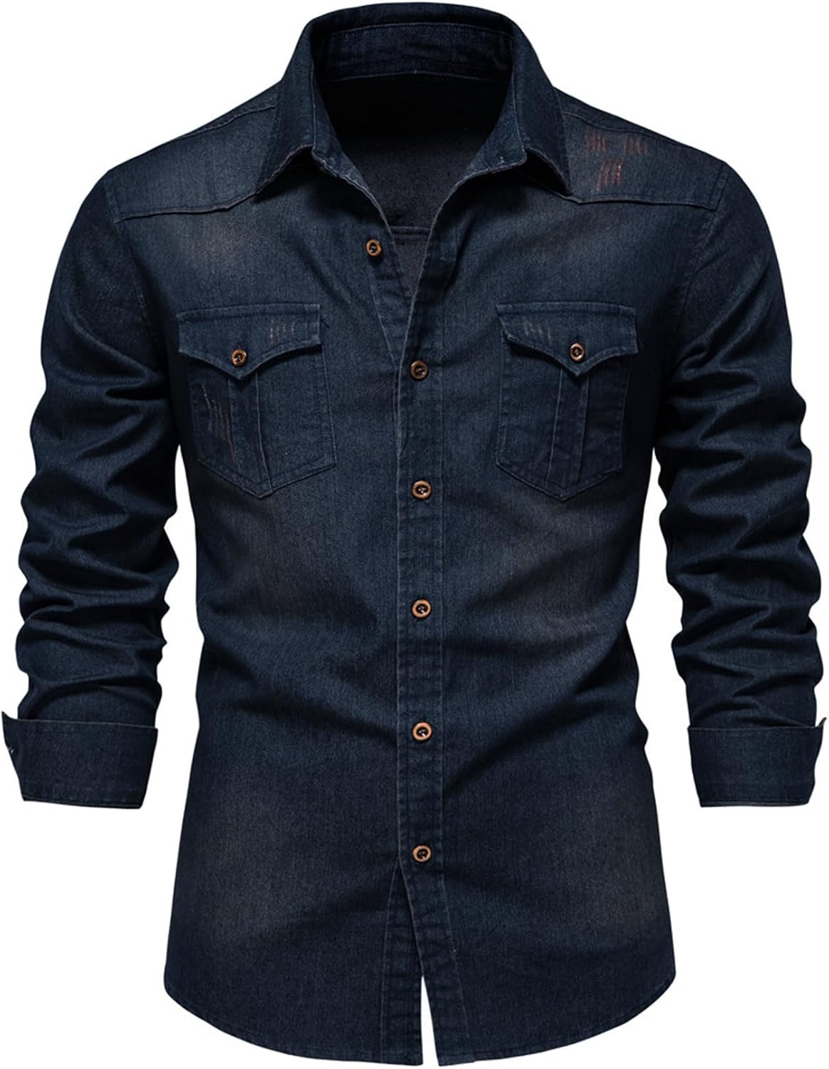 Kissonic Mens Denim Shirt Long Sleeve Slim Fit Casual Style