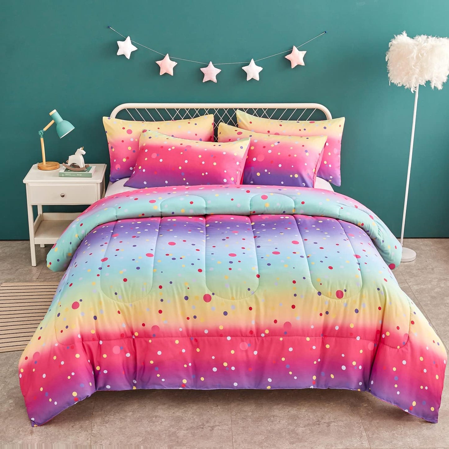 Yogeneg Colorful Polka Dots Kids Comforter Set for All Seasons