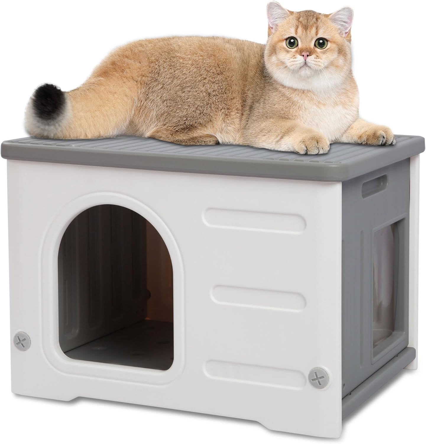 Rockever Plastic Cat House Outdoor with Escape Door for Safety