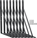 8 Pack L14 x H 10 in Black Heavy Duty Shelf Brackets - Strong Support